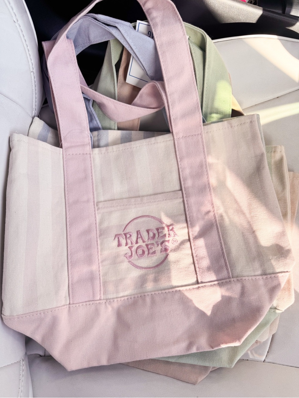 Pink Canvas Stripped Tote Bag